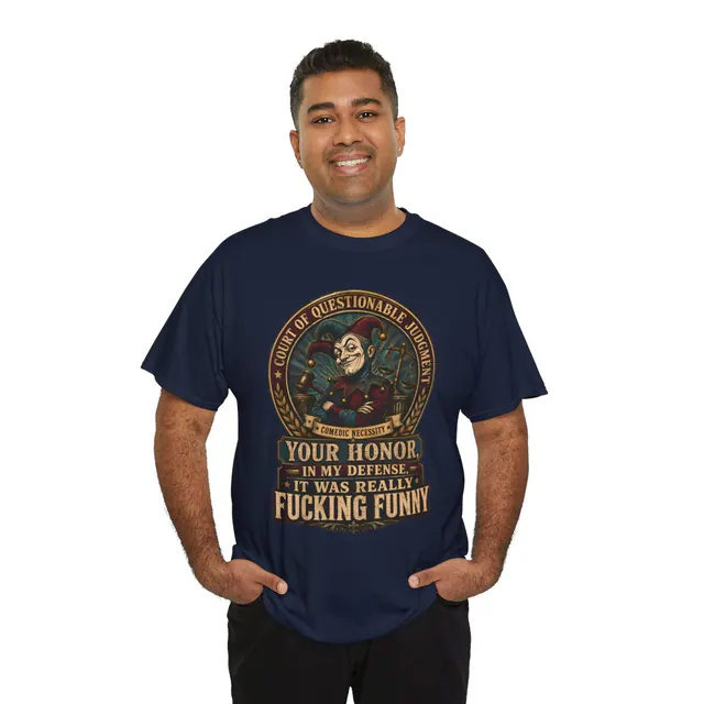 Comedic Necessity – Men's/Unisex T-Shirt worn on a model