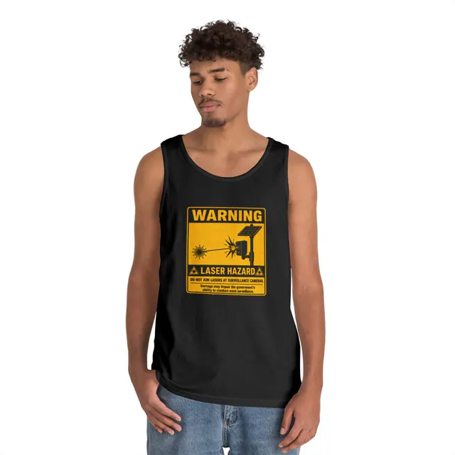 Mass Surveillance Hazard – Tank Top worn on a model