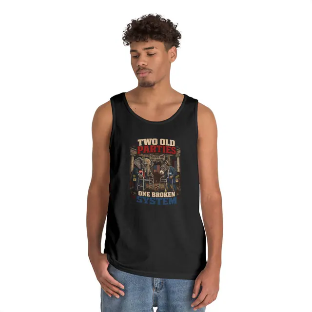 Two Old Parties, One Broken System – Tank Top worn on a model